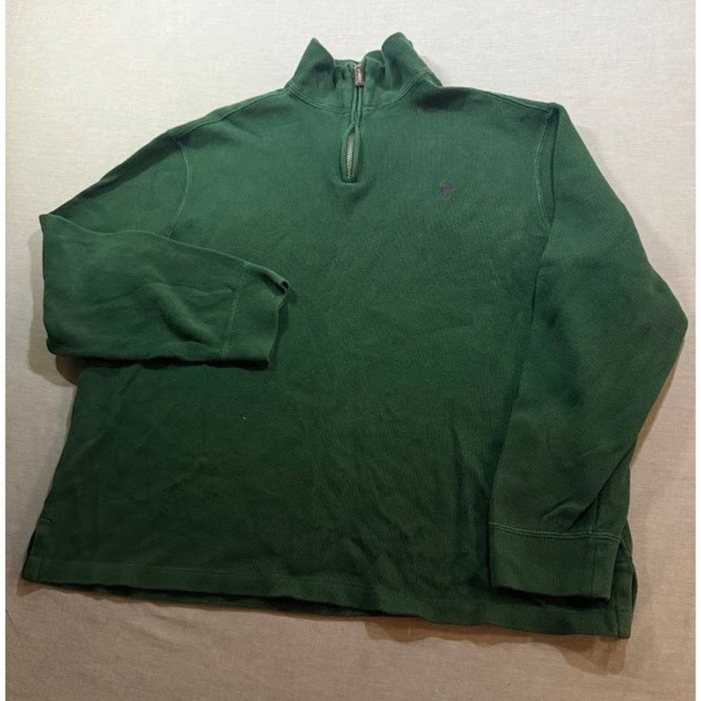Vintage Polo Ralph Lauren Green Cotton 1/4 Zip Pullover Sweatshirt‎ Mens XL